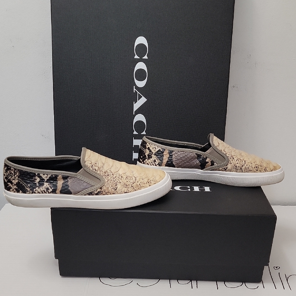 Coach Chrissy Snake Tan and Brown Slip-On Sneakers Q8093 8.5B - Picture 6 of 8